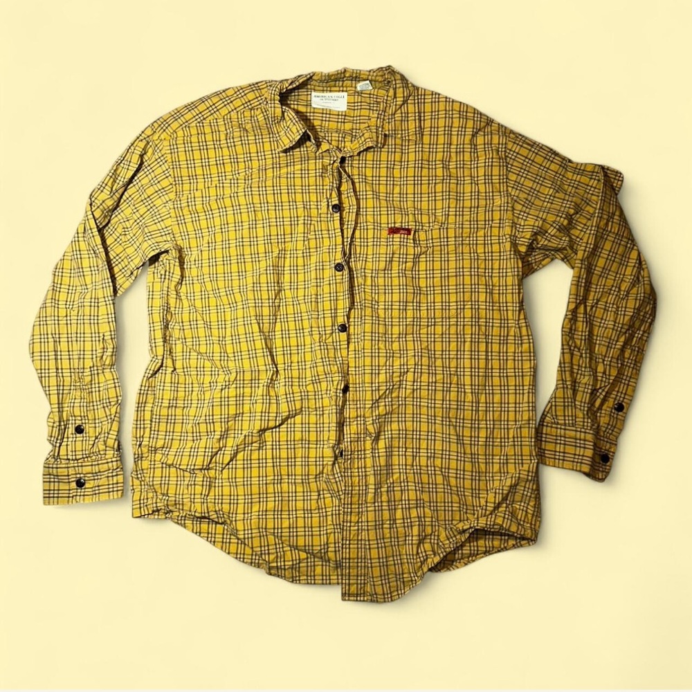 American Eagle Outfitters Yellow Plaid Dress Shirt